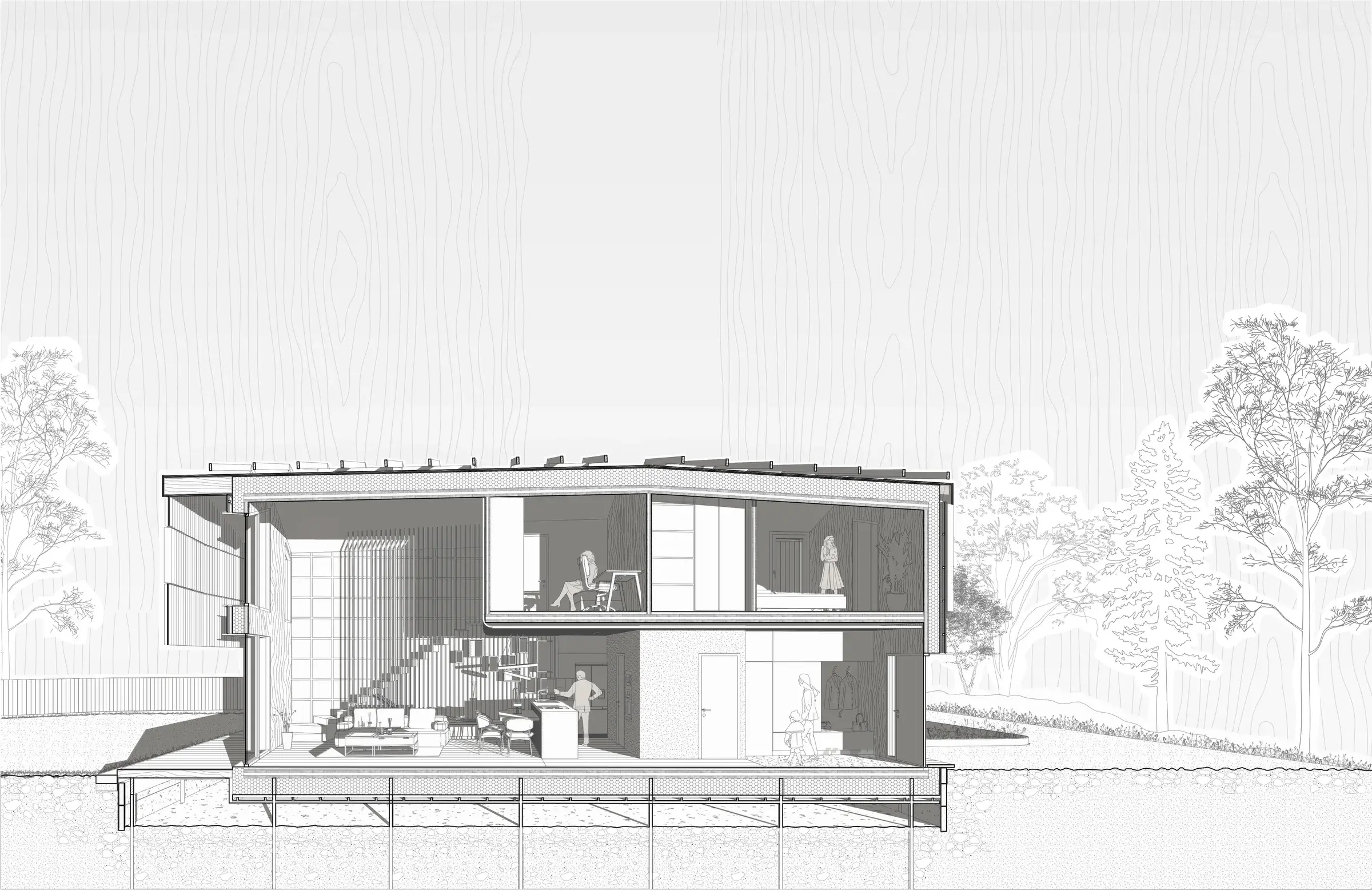 Perspektívny rez architektonickou štúdiou Ondrašová